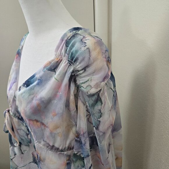 NEW Misa Los Angeles Floral Print Sheer Long Sleeve Blouse Size XS - Picture 3 of 10